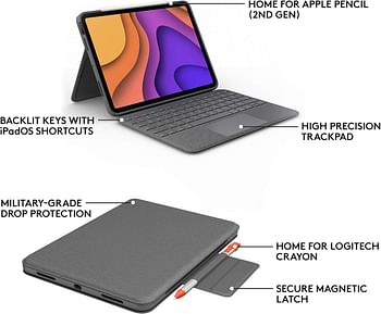 Logitech Folio Touch iPad Keyboard Case with Trackpad and Smart Connector for iPad Air 11-inch (M2), iPad Air (4th & 5th generation), Ara Qwerty - Graphite