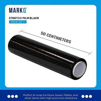 MARKQ 1 Roll Black Stretch Film Wrap - 500mm Heavy Duty Plastic Shrink Wrap for Pallet Wrap Packing Moving and Packaging - Cling Wrap