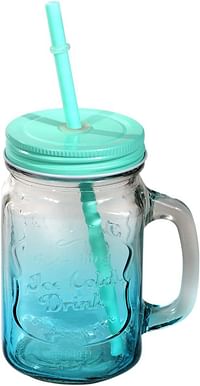 Royalford RF9300 500ML/17Oz Two Tone Mason Jar Airtight Drinking Jar with Handle and PP Straw - Transparent Jar with Tin Lid - Perfect for Smoothies, Cocktails, Breakfast and Sodas