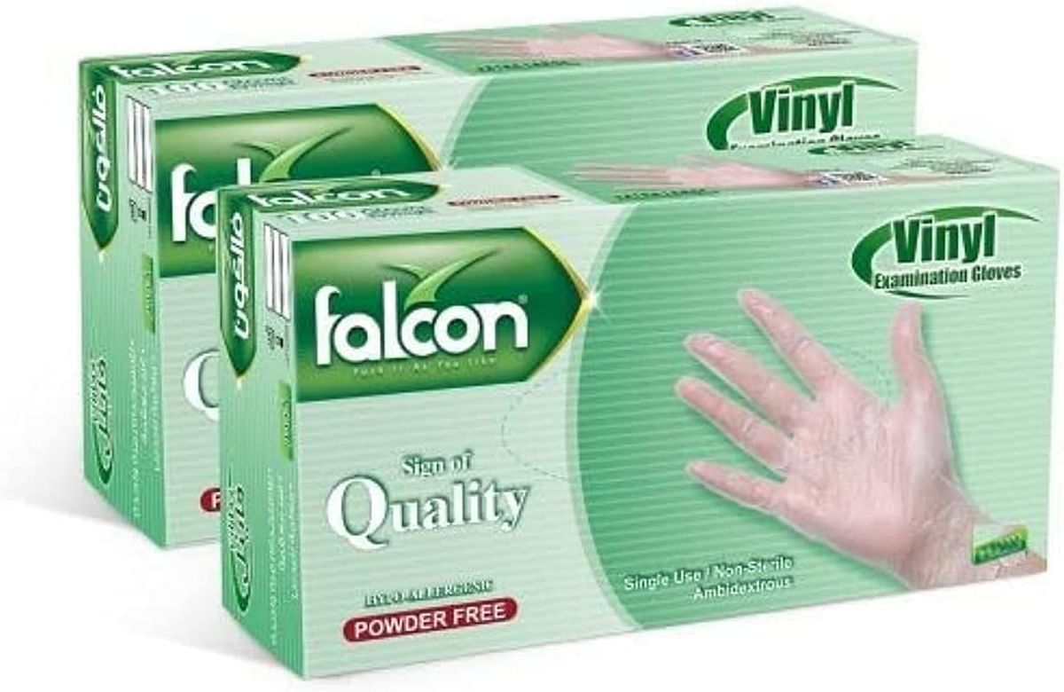 Falcon Vinyl Gloves - Clear Powder Free | S, M, L, XL | (2 Packs x 100 Pieces)