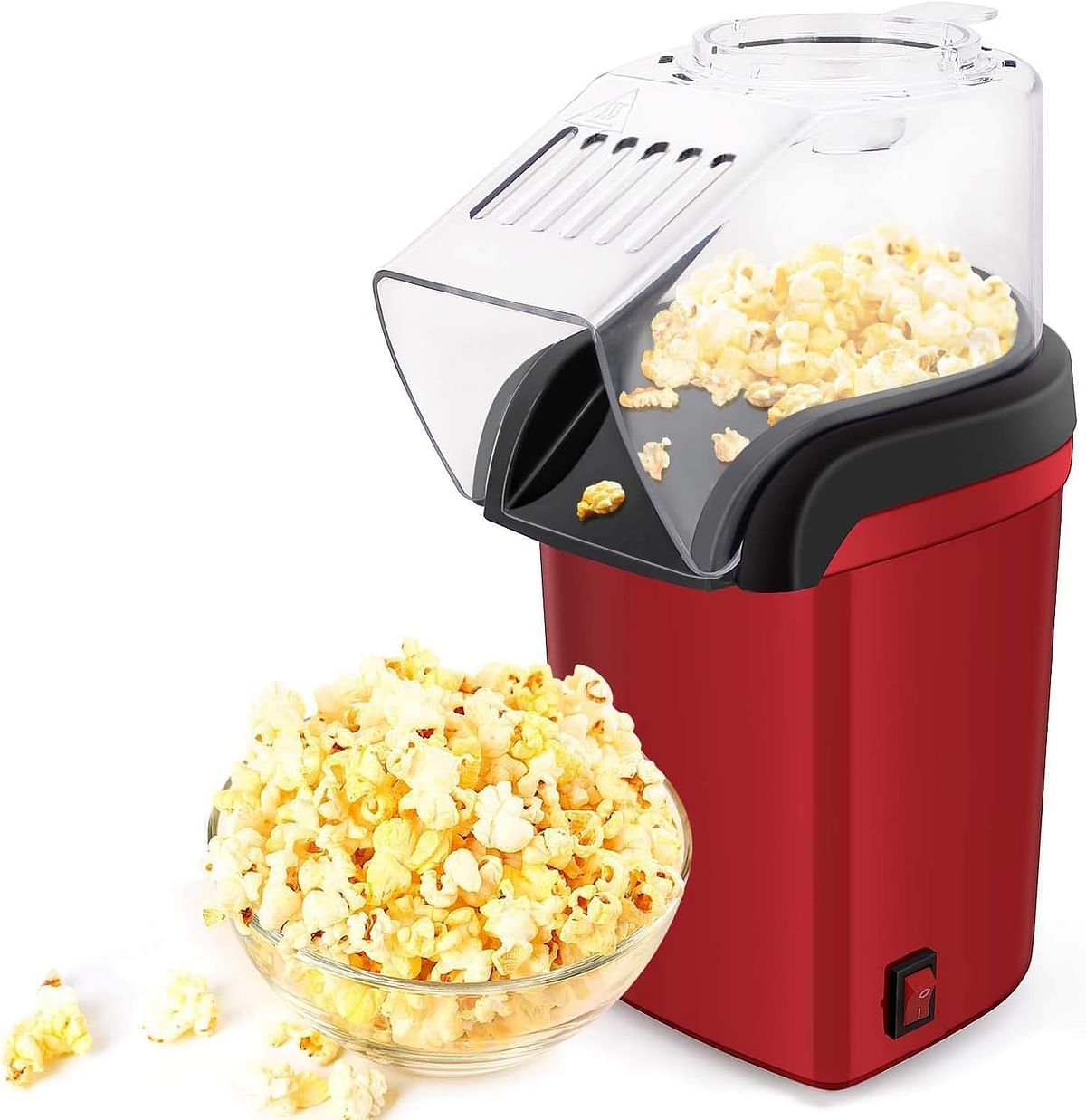 ECVV 1200W Electric Hot Air Popcorn Popper Maker for Home No Oil Needed Healthy Snack for Kids Adults Perfect for Party Birthday Gift - Red