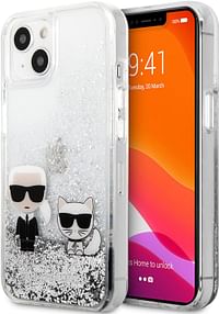 CG MOBILE Karl Lagerfeld Liquid Glitter Case And Choupette Compatible with iPhone 13 Durable, Shockproof, Bumper Protection, Anti-Scratch - Silver