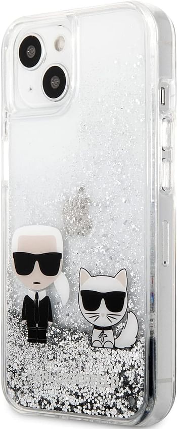 CG MOBILE Karl Lagerfeld Liquid Glitter Case And Choupette Compatible with iPhone 13 Durable, Shockproof, Bumper Protection, Anti-Scratch - Silver