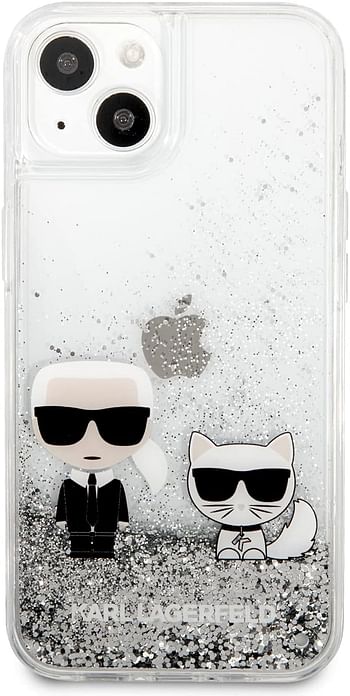 CG MOBILE Karl Lagerfeld Liquid Glitter Case And Choupette Compatible with iPhone 13 Durable, Shockproof, Bumper Protection, Anti-Scratch - Silver