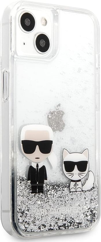 CG MOBILE Karl Lagerfeld Liquid Glitter Case And Choupette Compatible with iPhone 13 Durable, Shockproof, Bumper Protection, Anti-Scratch - Silver