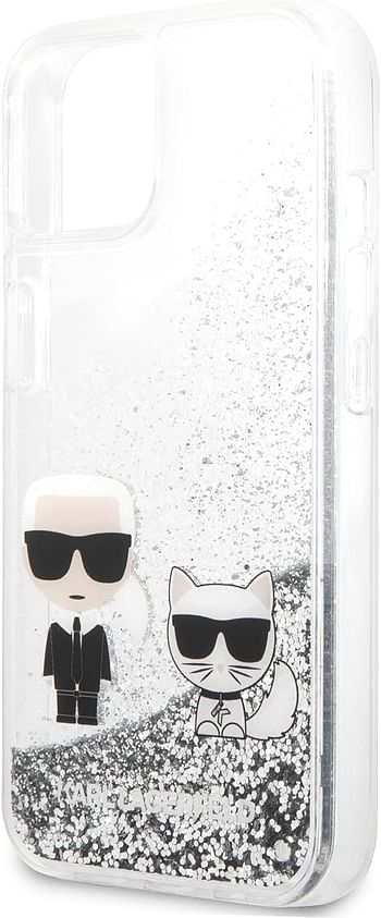 CG MOBILE Karl Lagerfeld Liquid Glitter Case And Choupette Compatible with iPhone 13 Durable, Shockproof, Bumper Protection, Anti-Scratch - Silver