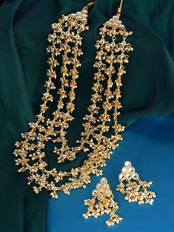 ZAVERI PEARLS Jewellery Set For Women (Golden) (Zpfk8725)