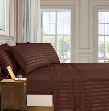 Elegant Comfort Softest and Coziest 6-Piece Sheet Set - 1500 Thread Count Egyptian Quality Luxurious Wrinkle Resistant 6-Piece DAMASK Stripe Bed Sheet Set, California King, Chocolate Brown