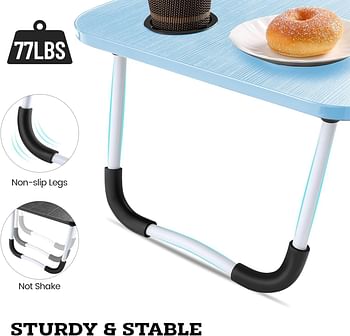 ZOBER Portable Folding Laptop Desk for Bed with Cup Holder Adjustable Lap Tray Notebook Stand Lap Desk Foldable Non-slip legs grip Stand Table for outdoor, indoor, working, studing, camping (BLUE)