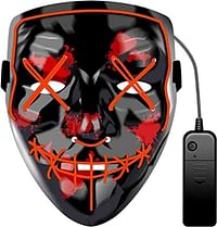 Sulfar LED Prom Bar Halloween Fortress Night Sewing Mouth Terror Dance Mask - Red