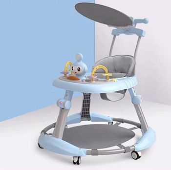 Baby Walker Foldable Adjustable Height, Multifunctional Anti-Rollover Walker with Music Box and Dinner Tray - Suitable for Baby Boys and Girls 6-18 Months 6 Height Adjustable