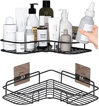 SKY-TOUCH 2Pcs Corner Shower Shelves Self Adhesive No Drilling Wall Mounted Shower Storage Shelf Organizer For Your Bathroom, Kitchen And Toilet Iron Art - Black