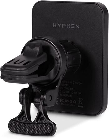 HYPHEN For MagSafe 20W Car Charger Adaptor withWireless Charging Mount,Vent Clamp, & Glass or Dashboard Suction| Smart Protect Technology | Compatible with Wireless Devices- Black