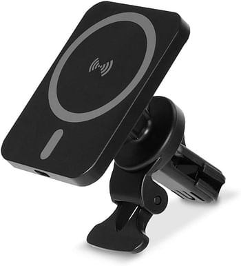 HYPHEN For MagSafe 20W Car Charger Adaptor withWireless Charging Mount,Vent Clamp, & Glass or Dashboard Suction| Smart Protect Technology | Compatible with Wireless Devices- Black