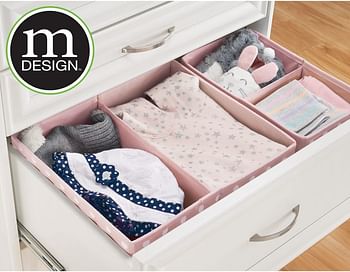 mDesign Soft Fabric Dresser Drawer and Closet Storage Organizer for Child/Kids Room, Nursery - Divided 2 Compartment Organizer - Fun Polka Dot Print, Set of 8 - Pink with White Dots