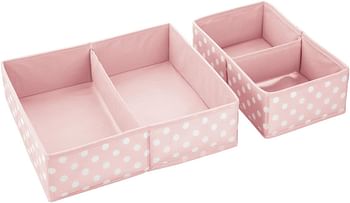 mDesign Soft Fabric Dresser Drawer and Closet Storage Organizer for Child/Kids Room, Nursery - Divided 2 Compartment Organizer - Fun Polka Dot Print, Set of 8 - Pink with White Dots
