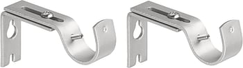 Adjustable Curtain Rod Wall Bracket Hooks, Set of 2, Silver Nickel