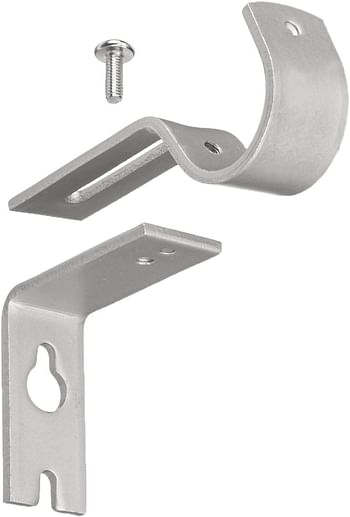 Adjustable Curtain Rod Wall Bracket Hooks, Set of 2, Silver Nickel