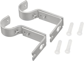 Adjustable Curtain Rod Wall Bracket Hooks, Set of 2, Silver Nickel