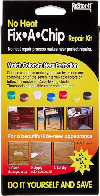 Master Manufacturing Restor-It Fix A Chip Kit Filler & Patch Materials to Repair A Laminate Countertop Wall White Desk Or Wood Furniture Office Supplies 7 Paints - Multicolor