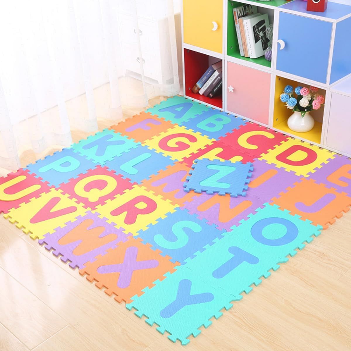 ECVV Kids Foam Puzzle Floor Play Mat, Alphabet Foam Puzzle Play Mat 10 Tiles Great for Kids to Learn and Play-Interlocking Puzzle Pieces | 30 * 30 * 1cm |