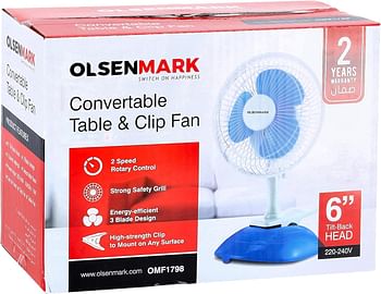 Olsenmark Convertible Table and Clip Fan 6-Inch Height