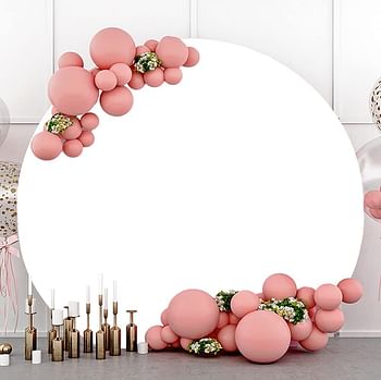 Laeacco White Round Backdrop 6.5x6.5ft Polyester Solid Color White Screen Photography Background Baby Shower Birthday Party Decoration Banner Video Recording Children Adults Portrait Photo Booth Props