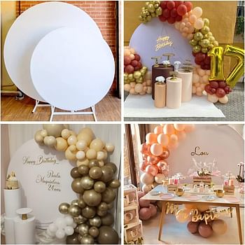 Laeacco White Round Backdrop 6.5x6.5ft Polyester Solid Color White Screen Photography Background Baby Shower Birthday Party Decoration Banner Video Recording Children Adults Portrait Photo Booth Props