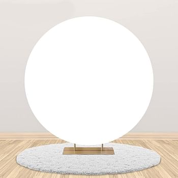 Laeacco White Round Backdrop 6.5x6.5ft Polyester Solid Color White Screen Photography Background Baby Shower Birthday Party Decoration Banner Video Recording Children Adults Portrait Photo Booth Props