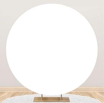 Laeacco White Round Backdrop 6.5x6.5ft Polyester Solid Color White Screen Photography Background Baby Shower Birthday Party Decoration Banner Video Recording Children Adults Portrait Photo Booth Props