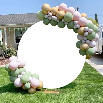 Laeacco White Round Backdrop 6.5x6.5ft Polyester Solid Color White Screen Photography Background Baby Shower Birthday Party Decoration Banner Video Recording Children Adults Portrait Photo Booth Props