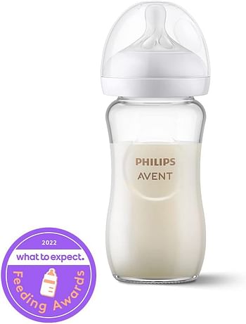 Philips AVENT Glass Natural Baby Bottle with Natural Response, Clear, 8oz, 1pk, SCY913/01