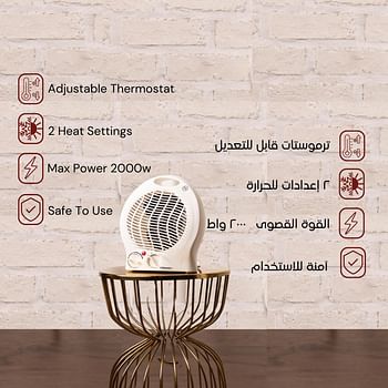 DOMEA Electric Fan Heater 2000 W, For Home/Flat/Office, With 2 Heat Settings, Fan/Warm/Hot Function, Thermostat Control | Overheat Protection, Easy To Handle