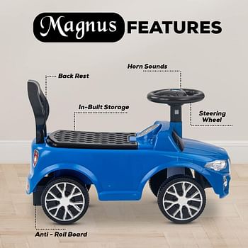 Baybee Magnus Baby Ride on Car for Kids, Push Car for Kids with Horn Button, Storage & High Backrest| Baby Car | Ride on Car for Kids to Drive 1 to 3 Years Boys Girls (Blue)