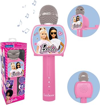 Lexibook Barbie, Bluetooth® Microphone with Voice Change function, Phone holder included, Built-in speaker, Pink, MIC240BB