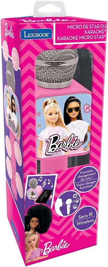 Lexibook Barbie, Bluetooth® Microphone with Voice Change function, Phone holder included, Built-in speaker, Pink, MIC240BB