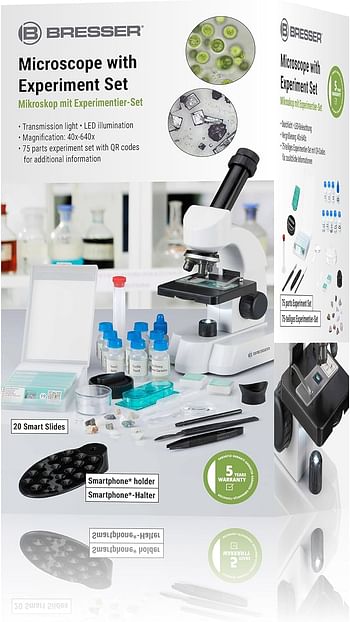 Bresser Junior 40x-640x Magnification Microscope with Accessory Pack, White