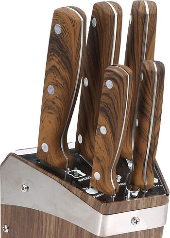 Bergner Gustorf 6Pc Knife Set With Stand, Stainless Steel, Brown, BG9124