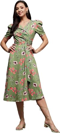 Miss Olive Women's Relaxed Fit Midi Polyester Dress MOAW22D31-30-166 - Medium - Green