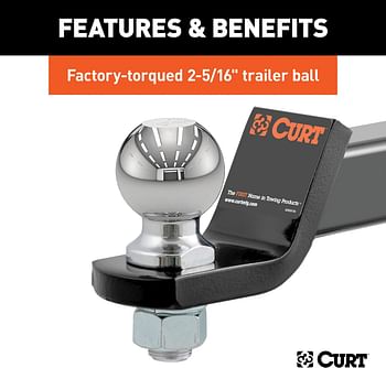 Curt 45041 Trailer Hitch Mount With 2-5/16-Inch Ball & Pin, Fits 2-Inch Receiver, 7,500 Lbs, 2-In Drop, 45041