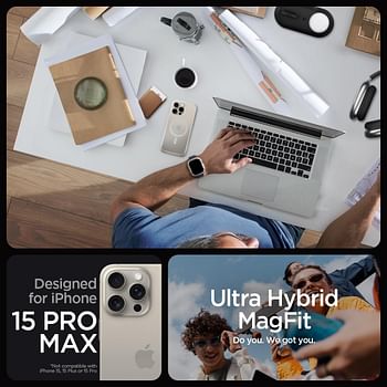 Spigen Ultra Hybrid MagFit designed for iPhone 15 Pro Max case cover compatible with MagSafe - Frost Natural Titanium