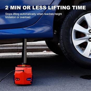 TYAYT Electric Car Jack Kit, 5 Ton Hydraulic Car Jack with Electric Impact Wrench and Inflator Pump, 12V Portable Car Jack with LED Light for SUV MPV Sedan, Lifting Range 6 to 17.7 Inch (Red)