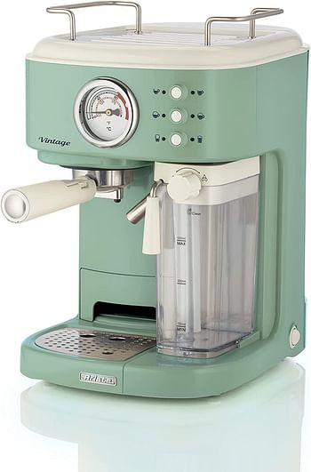 Ariete Art1383Gr Vintage Espresso Coffee Maker Machine 20 Bar, 1250W, with Automatic Milk Frother, Auto shut-off, 3 Preset Functions with Latte Macchiato and Cappuccino