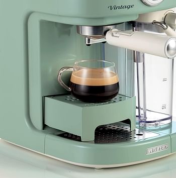 Ariete Art1383Gr Vintage Espresso Coffee Maker Machine 20 Bar, 1250W, with Automatic Milk Frother, Auto shut-off, 3 Preset Functions with Latte Macchiato and Cappuccino