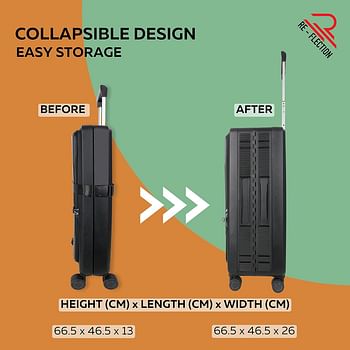 Re-flection Collapsible 24 Inch Trolley Luggage Bag, Polypropylene Plastic Body, Portable Design, Ergonomically Designed Soft Handles, 2 Level Adjustable Handle - Black