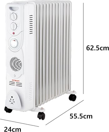 Crownline 13-Fins Oil Filled Radiator Heater, 3-Power Output Settings With Overheat Protection 24-Hrs Timer