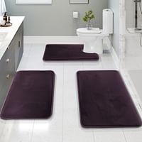 Clara Clark Bathroom Rugs Sets 3 Piece, Velvet Memory Foam Bath Mat - Non-Slip, Machine Washable Bath Rugs - Dries Quickly, Ultra Soft Bath Mats for Bathroom, Purple Bathroom Rug Set