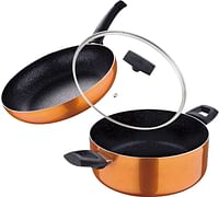 Bergner ultra 3pcs cookware set, frypan 28cm + casserole with lid 26cm, orange colour, Pressed aluminium, Induction bottom, BG31311OR