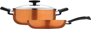 Bergner ultra 3pcs cookware set, frypan 28cm + casserole with lid 26cm, orange colour, Pressed aluminium, Induction bottom, BG31311OR