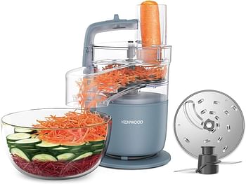 Kenwood MultiPro Go FDP22.​130GY Food Processor for Chopping, Slicing, Grating Pureeing and Kneading Dough with Express Serve, 1.3L Bowl Knife blade 4mm Slicing Grating Disk 650 Watt -Grey